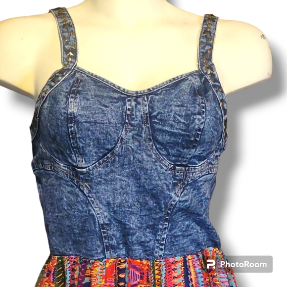 MED Angie geometric studded denim Jean midi dress - Picture 2 of 12